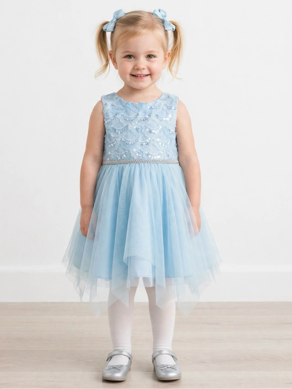 Rare Editions Girls 3T Blue Dress Sequin Tulle Rhinestone Party Dress